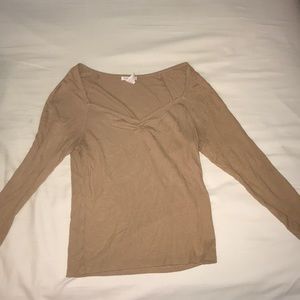 tan rouched shirt